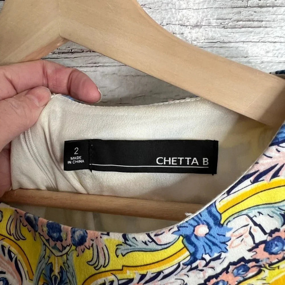 Chetta b midi yellow blue dress  pattern print size 2 - Picture 3 of 8